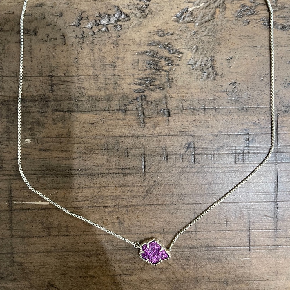 Kendra Scott Gold Necklace with Purple/Pink Druzy Pendant